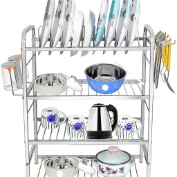 Utensil Kitchen Rack 4 Layer 18 x 24 inch Kitchen Dish Rack For Small Family Steel-image-42