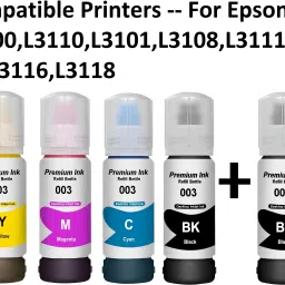 canoff 001/ 003 Ink for Ep. L3110, L3150, L3250,L3116,L3101,L3210,L3215,L3216 Black + Tri Color Combo Pack Ink Bottle-15