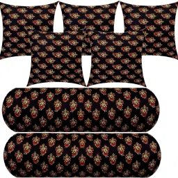5 Cushion And 2 Microfibre Floral Bolster Pack of 7-image-60
