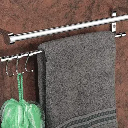 C Shape Double Rod Towel Rod Silver Towel Holder 24 inch Longer 2 Bar Towel Rod (Stainless Steel) (Pack of 1) steel Towel Holder-image-7