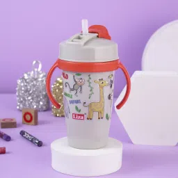 nabhya 2pc Multi Cartoon Design Sipper Bottle For Kids With Straw & Side Handle 360ML image 3
