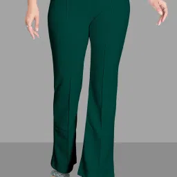 Women Regular Fit Green Lycra Blend Trousers-image-64