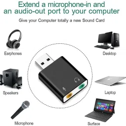 AMG Music USB Sound Card 7.1 Channel External USB Audio Sound Card Adapter with Headphone and Microphone Jack Play No Drivers Needed for Laptop and PC Internal Sound Card image 2