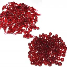 PCA Macrame Crystal Red Colour Hanging Bells/Macrame Latkan, with Crystal Beads (Jhula, Toran, Jhumar, Pot and Wall Hangings) Mix Set of Matka Beads 100 Bells 50-21