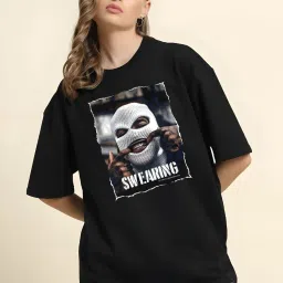 Women Self Design Round Neck Pure Cotton Black T-Shirt-image-67