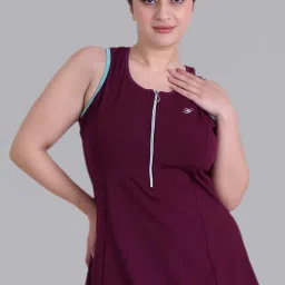 Racerback two piece plus size swimsuit with front zipper top and boyshorts Solid Women Swim-dress Red Swimsuit-image-2