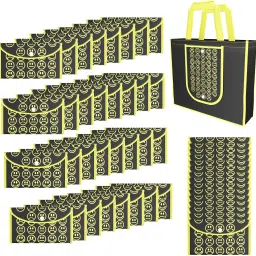 Pack of 48 Smile Print Foldable Grocery/Shopping Bags For Women | Black & Yellow Pack of 48 Grocery Bags-image-76