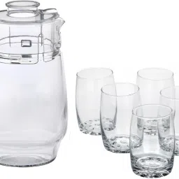 New Designer Drinking Set Of One Jar With Lid & Six Glass Transparent & Clear-JG45 Jug Glass Set-19