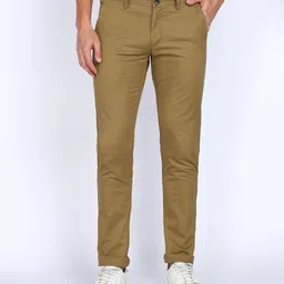 peter england Men Slim Fit Khaki Cotton Blend Trousers-picture-49