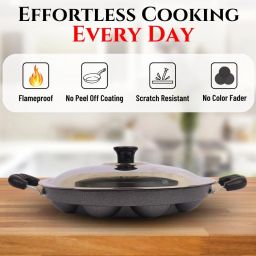 super appam patra with lid and handle/ kulipaniyaram pan nonstick/ appe/ aapee Paniarakkal with Lid 1 L capacity 23 cm diameter-image-64