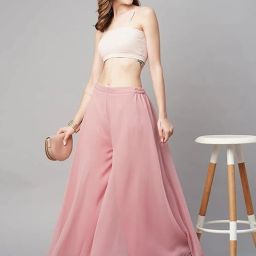 Women Regular Fit Pink Georgette Trousers-image-66