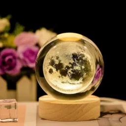 3D Moon Crystal Ball Night Light 2.4 Inch Glass Ball LED Lamp with Wooden Base Night Lamp-5