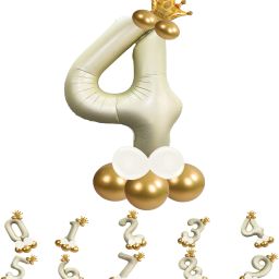 Solid Pastel Balloons,Crown,4 Number Foil Balloons Set Birthday/Anniversary Decoration Letter Balloon-image-13