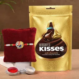 Rakhi Gift for Brother Chococlate Combo - 1 Designer Rakhi, Card, Roli Assorted Gift Box-image-12