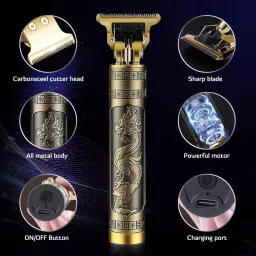 UZAN Professional Metal Body Rechargeable Cordless Electric Blade Beard VintagT9Shaver For Men-16