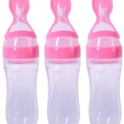 Baby Squeezy Food Grade Silicone Bottle Feeder with Soft Silicon|Spoon Feeder|Ceralac Feeder|Rice Paste Milk Food Feeder 90 ML (Squeezy Feeder Pack of 3 ) PINK- SILICONE-19