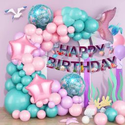 Solid Mermaid Birthday Decoration Items for Girl, Boy, Kids Party Balloon Bouquet-image-10