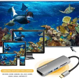 Aropana USB Type C Hub to HDMI 4K HD USB 3.0 2-port card reader SD TF Data Transfer for Type C laptops (space grey) Card Reader image 4