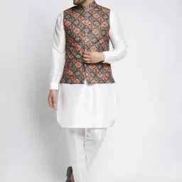 Men Pure Silk Kurta Pyjama Ethnic Jacket Set-image-9