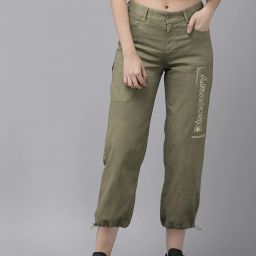 roadster Women Regular Fit Green Cotton Blend Trousers-picture-33