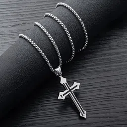 rappersshop Stainless Steel Jesus Cross Pendant with Box Chain Sterling Silver Stainless Steel Pendant Set-picture-41