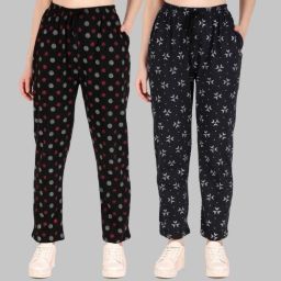 Pack of 2 Casual Sleepwear Spiral Floral Printed Night Pants Cotton Blend Girls Women Pyjama-image-27