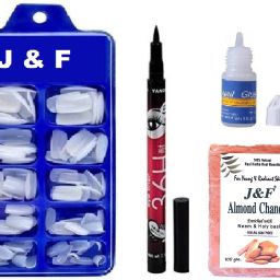 Artificial Gold Finger Fake Nails With Glue ,36 Hours Eyeliner & Chandan Soap-9
