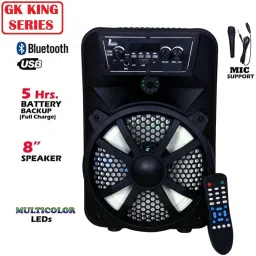 Gk King Series 8-inch Woofer, With Mic, 4 hours Playback With Led Lights,USB Input 80 W Bluetooth Party Speaker image 2