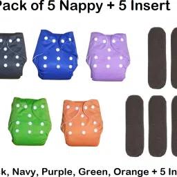 Washable & Waterproof Nappy 5+5 Inserts Combo Size Adjustable For 0-30 Months.-1