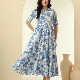 Women Fit and Flare Blue Midi/Calf Length Dress-image-46