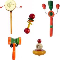 Wooden Rattles For New Born Baby Non Toxic Colour Finished Musical Toys Rattle-picture-3