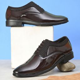 invictus Men brown petant formal office wear wedding comfortable lace up oxfords shoes Oxford For Men-picture-26