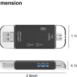 Rhytech 6 in 1 OTG Card Reader with Type-C, USB & Micro USB Ports TF, SD, Micro SD,SDHC Card Reader image 3