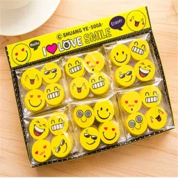 Lovely Happy Funny Smiley Erasers / Rubber Birthday Return Gifts for Kids (Pack of 20 Pcs Erasers / 5 Packets) Non-Toxic Eraser-5