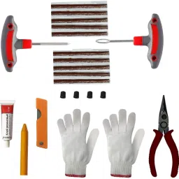 EX-5001 9 in 1 Universal Flat Tyre Puncher Patch Tool Box Emergency (T Handle Grips + Rubber Glue + 10 Seal Strips + Nose Pliers + Gloves + Cutter) Tubeless Tyre Puncture Repair Kit-39