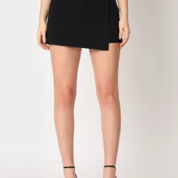 Women Solid Skorts Black Skirt-image-25