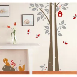 print mantras Pvc Wall Stickers Tree Birds Nest Squirrels-picture-26