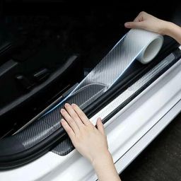 HI-Gloss Trans Fiber Style Waterproof Car Seal Strip Door Edge Cover Guard Strips Entry Sill Guard Scuff Plate Protectors Universal Anti-Scratch Step Decoration Cover Tape -5 Car Beading Roll For Bumper, Door, Trunk, Window Sill-image-6