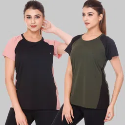white moon Women Colorblock Round Neck Polyester Multicolor T-Shirt-picture-39