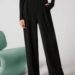 Women Regular Fit Black Cotton Blend Trousers-image-17