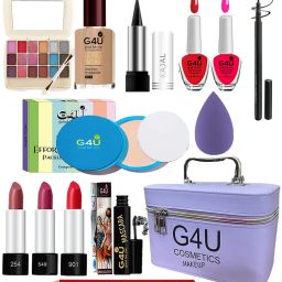All in One Makeup Kit Gift Set,High Quality Eyeshadow, Waterproof Black Eyeliner Pen,Foundation, 3 Lipsticks,Kajal,Lip Liner,Puff,Mascara, 2 nail Polish,Compact ,Perfect for Party makeup Casual makeup Wedding makeup With Makeup Box (Set Of 18Pcs) ST 64-25