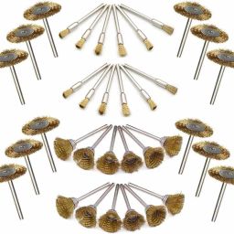 36 PCS Wire Brush Wheel Cup Brush, Wire Brush for Drill 3 Shank Brush Kit Brass Coated Wire Brushes Set for Rust/Corrosion/Paint Removal, Wire Cup Brushes for Cleaning Wheel Brush-17