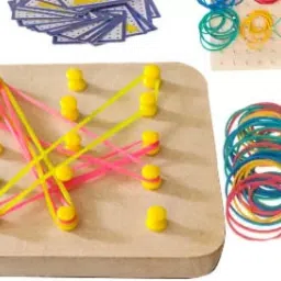 plus shine Wooden Geoboard Rubber Bands Matrix Brain Teaser Create Figures Shape Puzzle image 3