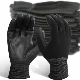 BLACK PALM PU COATED HAND GLOVES PACK OF 5 PAIR LatexSafety Gloves-17