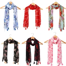 Floral Print Chiffon Women Multicolor Scarf, Fancy Scarf, Stole-image-28