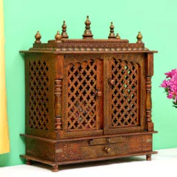 d'dass Copper Finish Sheesham Wood & MDF Floor Rested Mandir With Door-picture-2