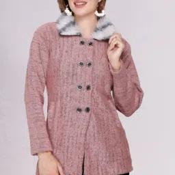 women pure wool, solid 2 buton style, winter furr Self Design Coat For Women-image-62