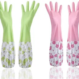 Reusable Rubber Latex PVC Flock lined Hand Gloves For Kitchen Long Sleeves Wet and Dry Glove Set-image-75