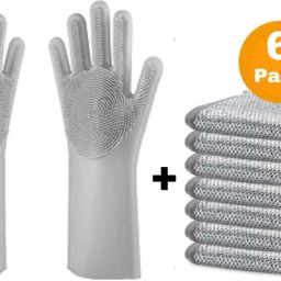 Hand Gloves For Kitchen Dish Washing + Non Scratch Scrubbing Pads Kitchen. Dry Disposable Glove-image-3