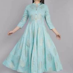 Women Printed Pure Cotton Anarkali Kurta-image-1